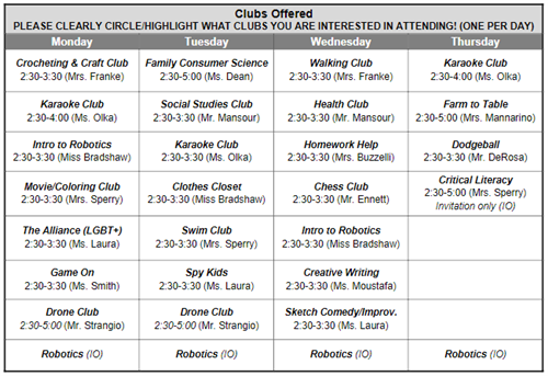 21st Century Fall Club Schedule